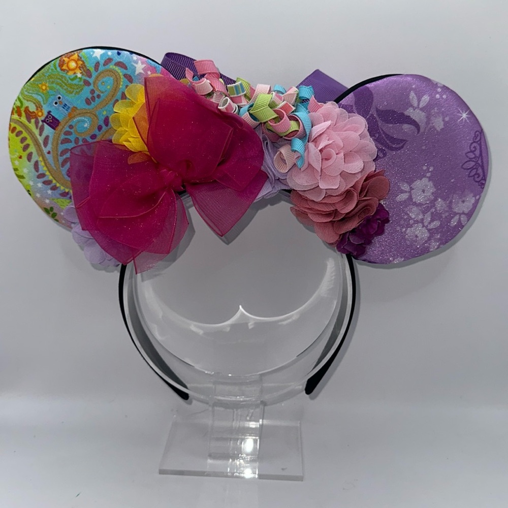 Tangled Rapunzel Inspired Minnie Ears Headband with Bows & Sequins